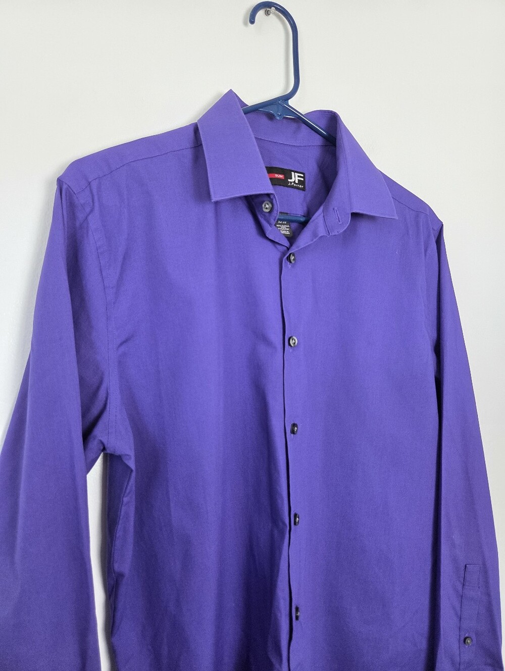 JF J. Ferrar Slim Fit Dress Shirt Indigo Blue Purple Medium 15-15 ½ 32-33